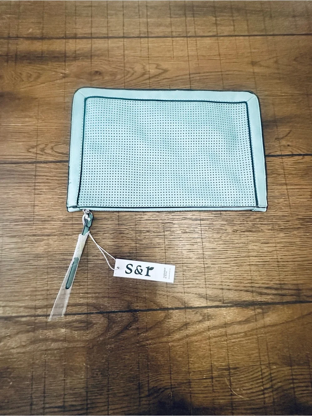 NWT Summer & Rose Perforated Studded Clutch Pale Turquoise NWT